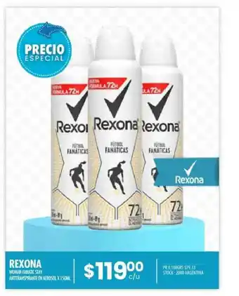 Pigmento Rexona Wowan Fanatic Stay Antitranspirante En Aerosol x 150ml oferta