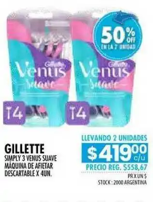 Pigmento Gillette Simply 3 Venus Suave Máquina De Afeitar Descartable x 4un oferta