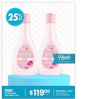 Pigmento Hinds Rosa Doble Vitamina Crema Corporal x 125ml oferta