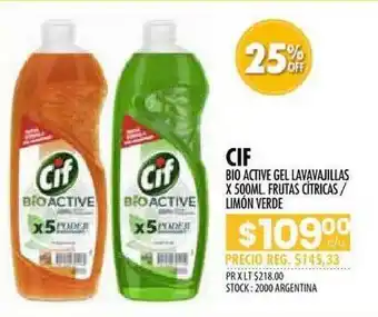 Pigmento Cif Bio Active Gel Lavavajillas X 500ml Frutas Cítricas Limón Verde oferta