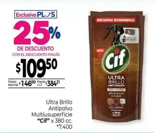 La Anonima Ultra Brillo Antipolvo Multiusuperficie Cif x 380cc oferta