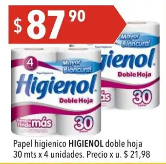 Hergo Higienol Papel higienico doble hoja 30mts x 4 unidades oferta