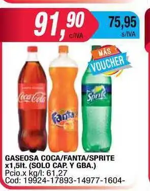Maxiconsumo Coca/Fanta/Sprite Gaseosa x1,5lt. (Solo Cap. Y Gba.) oferta
