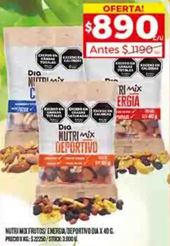 Supermercados DIA NUTRI MIX FRUTOS/ENERGIA DEPORTIVO DIA X 40G oferta