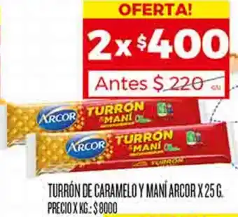 Supermercados DIA TURRÓN DE CARAMELO Y MANÍ ARCOR X 25G oferta
