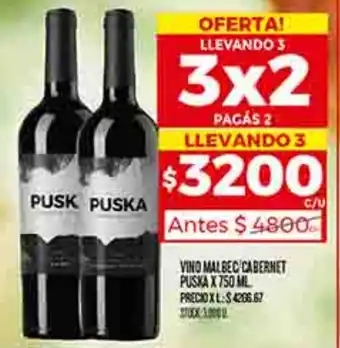 Supermercados DIA VINO MALBEC CABERNET PUSKA X 750ML oferta