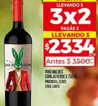 Supermercados DIA VINO MALBEC CONE JO VERDE X 750ML oferta