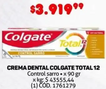 Makro CREMA DENTAL COLGATE TOTAL 12 Control sarro x 90gr oferta