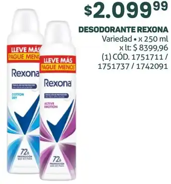 Makro DESODORANTE REXONA Variedad x 250ml oferta