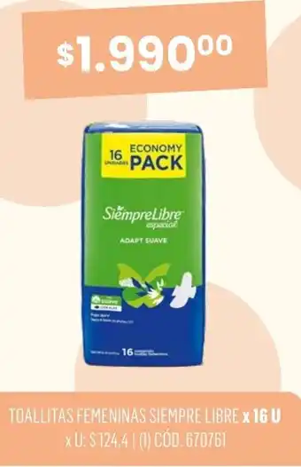 Makro TOALLITAS FEMENINAS SIEMPRE LIBRE x 16u oferta