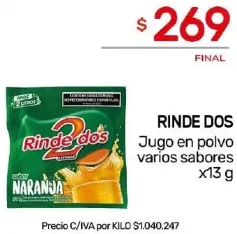 Nini Mayorista RINDE DOS Jugo en polvo varios sabores x 13g oferta