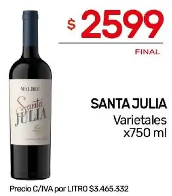 Nini Mayorista SANTA JULIA Varietales x 750ml oferta