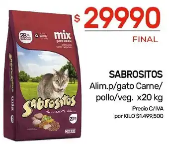 Nini Mayorista SABROSITOS Alim.p/gato Carne/ pollo/veg. x 20kg oferta