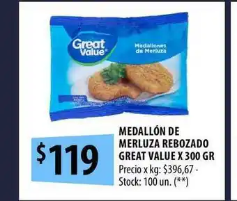 Medallón De Merluza Rebozado Great Value x 300gr