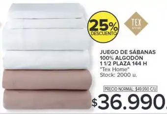 JUEGO DE SÁBANAS 100% ALGODÓN 1 1/2 PLAZA 144 H