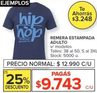 Carrefour REMERA ESTAMPADA ADULTO Talles: 38 al 50, S al 3XL oferta