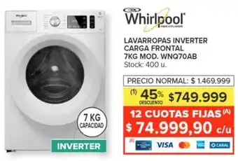 Carrefour Whirlpool LAVARROPAS INVERTER CARGA FRONTAL 7KG MOD. WNQ70AB oferta