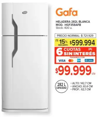 Carrefour Gafa HELADERA 282L BLANCA MOD. HGF358AFB oferta