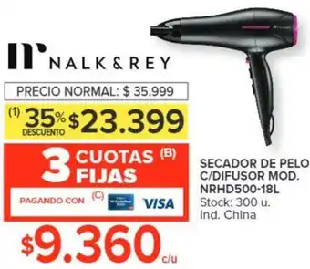Carrefour NALK & REY SECADOR DE PELO C/DIFUSOR MOD. NRHD500-18L oferta