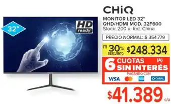 Carrefour CHIQ MONITOR LED 32" QHD/HDMI MOD. 32F600 oferta