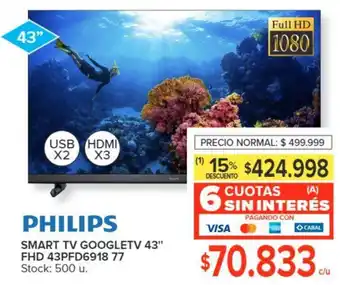 Carrefour PHILIPS SMART TV GOOGLETV 43" FHD 43PFD6918 77 oferta
