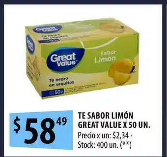 Punto Mayorista Te Sabor Limón Great Value x 50un oferta