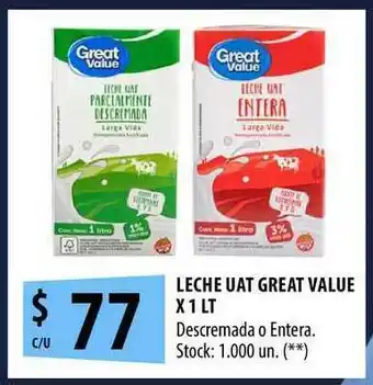 Punto Mayorista Leche Uat Great Value X 1 Lt oferta