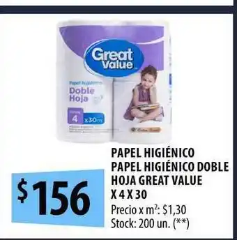 Punto Mayorista Papel Higiénico Papel Higiénico Doble Hoja Great Value oferta