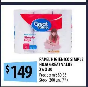 Punto Mayorista Papel Higiénico Simple Hoja Great Value oferta