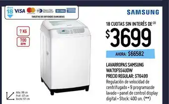 Punto Mayorista Lavaroppas Samsung Wa70f5s4udw oferta