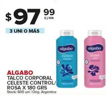 Carrefour Maxi Algabo Talco Corporal Celeste Control Rosa x 180grs oferta