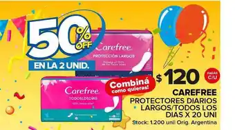 Carrefour Maxi Carefree Protectores Diarios Largos Todos Los Dias 50% Off En La 2 Unid. oferta