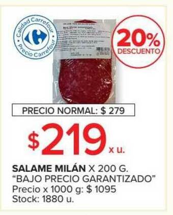 Carrefour Market Salame Milán Bajo Precio Garantizado oferta