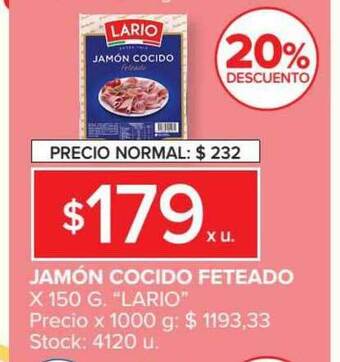 Carrefour Market Jamón Cocido Feteado Lario x 150g oferta