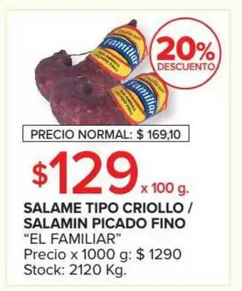 Carrefour Market Salame Tipo Criollo Salaminin Picado Fino El Familiar 20% Descuento oferta