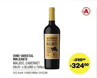 Atomo Conviene Vino Varietal Maleante Malbec Cabernet Sauv O Blend x 750cc oferta