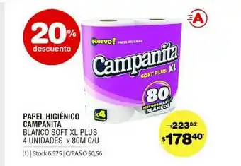 Atomo Conviene Papel Higiénico Campanita Blanco Soft Xl Plus 4unidades X 80m 20% Descuento oferta