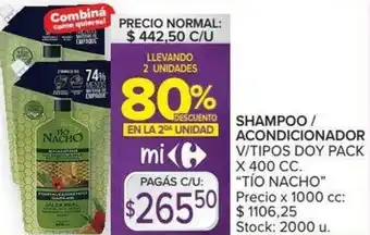 Carrefour Shampoo/Acondicionador V/Tipos Doy Pack x 400c oferta