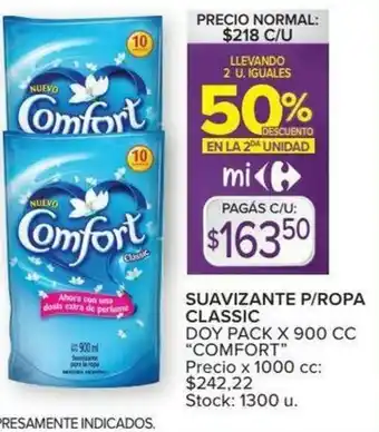 Carrefour Comfort Suavizante P/Ropa Classic Doy Pack x 900cc oferta
