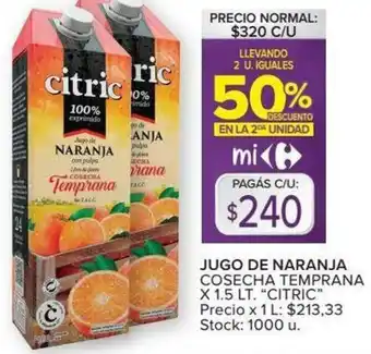 Carrefour Citric Jugo De Naranja Cosecha Temprana x Pet 1.5 lt oferta