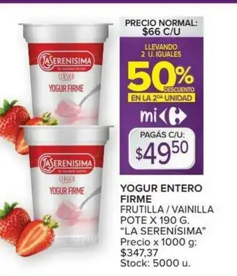 Carrefour La Serenisima Yogur Entero Firme Frutilla/Vainilla x 190g oferta