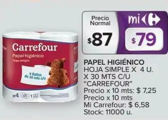 Carrefour Carrefour Papel Higienico Hoja Simple x 4u oferta
