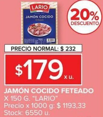 Carrefour Lario Jamón Cocido Feteado x 150g oferta