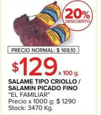 Carrefour El Familiar Salame Tipo Criollo/salamin Picado Fino oferta