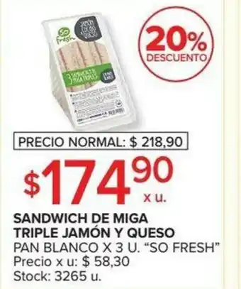 Carrefour So Fresh Sandwich De Miga Triple Jamón y Queso x 3u oferta