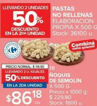 Carrefour Pastas De Rellenas x 500g/ Noquis de Semolin x 500g oferta