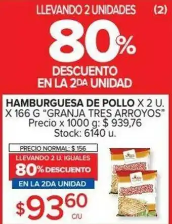 Carrefour Granja tres Arroyos Hambueguesa De Pollo x 2u oferta