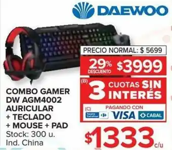 Carrefour Combo Gamer DW Agm4002 Auricular+Teclado+Mouse+Pad oferta