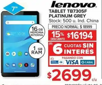 Carrefour Lenovo Tablet TB7305F Platinum Grey oferta