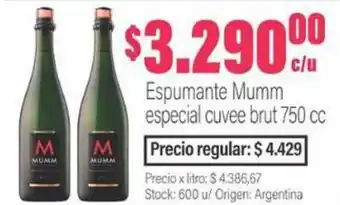 Josimar Espumante Mumm especial cuvee brut 750 cc oferta